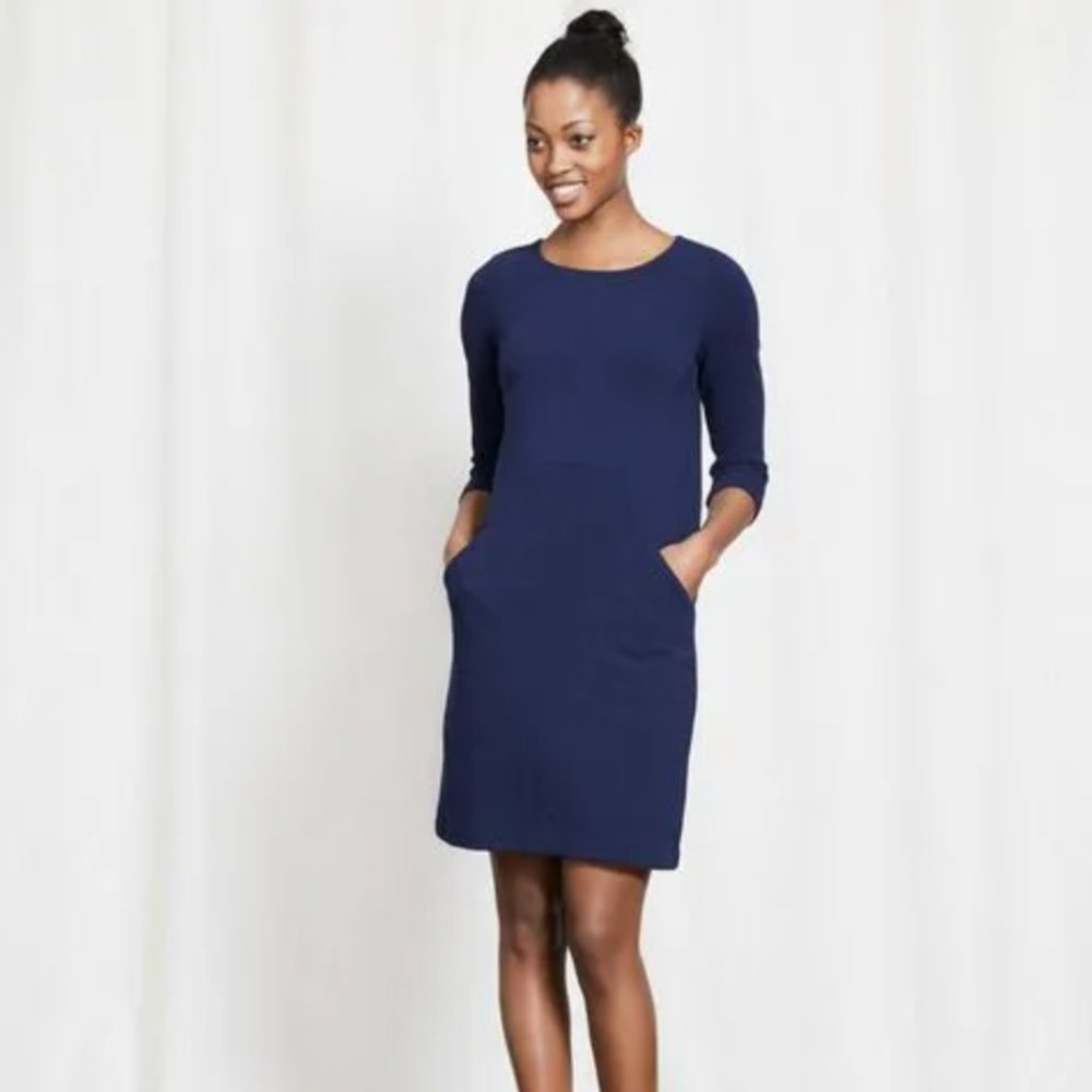 BODEN Seamed Detail Ottoman Tunic Day Shift Dress Navy Blue {N39}